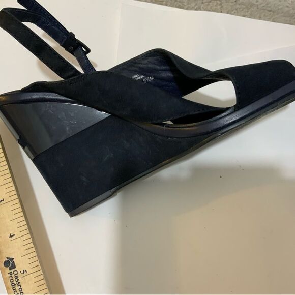 Tory Burch Navy Blue Suede Gabrielle Slingback Wedge Sandals Womens Size 8.5 M - Picture 10 of 16